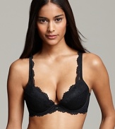 A convertible push-up bra with intricate floral lace trim and plunging neckline, a sultry style from Calvin Klein