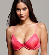 A pretty push-up bra with delicate scalloped lace trim and a low scoop neckline, perfect for lower cut tops and dresses.