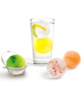 Fill, freeze and fawn over these spill-proof three-inch round ice balls that fit into the nooks and crannies of your freezer and act as the perfect accent for any cocktail, punch bowl or pitcher. Add some flair to your drinks by filling the orbs with fruit, mint leaves, juice or more for an unexpected burst of flavor. 1-year warranty.