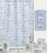 Set sail for uncharted bath decor with this unique shower curtain from Creative Bath. Emblazoned with nautical notions and seafaring schooners, this charming curtain provides a stylish way to keep the shower spray at bay.