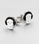 Charming novelty cufflinks crafted in plexiglass and shiny sterling silver.Silver/plasticAbout ¾ x ¾Made in Italy