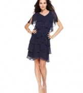 Beautiful tiers with beaded trim make this petite Patra dress eye-catching and elegant for your next occasion.