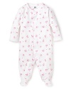 Crafted in soft pima cotton, this Noa Lily footie has a sweet all-over poodle print, snap closure and scalloped pink trim.