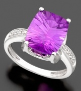 A ring fit for a princess featuring cushion-cut amethyst (5-1/6 ct. t.w.) and diamond accents set in 14k white gold.