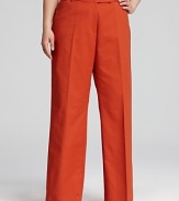 These T Tahari pants update the wide-legged silhouette of the season in a spicy hue. This versatile color pairs beautifully with everything from bold prints to subdued neutrals.