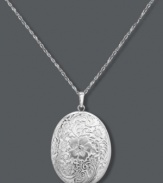 The perfect compartment for four of your favorite photos! This timeless locket features a sterling silver setting and engraved floral surface. Approximate length: 18 inches. Approximate drop: 1 inch.