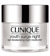 Youth Surge Night Age Decelerating Night Moisturizer. Building on Sirtuin technology, Clinique science uses youth-extending agents to create a nightly moisturizer that helps intensify the nightly cycle of natural repair. Plumped with natural collagen, lines and wrinkles appear to evaporate. Skin gains that energized 8-hour effect come morning.For Combination Oily to Oily Skins 1.7 oz. 