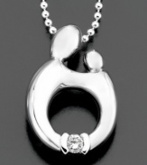 A touching depiction of the love between a mother and infant. Pendant crafted in sterling silver with a round-cut diamond accent. Approximate length: 18 inches. Approximate drop: 1/2 inch.