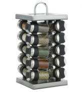 With all your herbs and spices organized and within arms reach, you'll never have to fumble around in a messy drawer ever again. This wonderful rotating rack holds 20 of your favorite seasonings right by the stovetop for easy access anytime. Limited lifetime warranty.