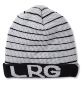 Cover up your head in warm style with this stripe beanie by LRG.