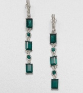 Beautiful, baguette green quartz stones set in intricately designed, sterling silver in a long and elegant drop design. Green quartzSterling silverLength, about 2.2Post backImported