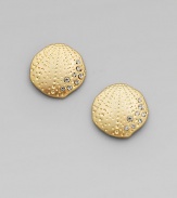 Free-form, shell-shaped earrings of glowing goldtone, richly textured and accented with dazzling glass rhinestones.GlassGoldtoneDiameter, about ¾Post backImported