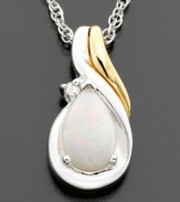 Luminous pear-cut opal (3/8 ct. t.w.) looks fabulous alongside sparkling round-cut diamond accents on this pendant set in 14k gold & sterling silver. Approximate length: 18 inches. Approximate drop: 1/2 inches.