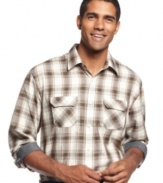 Why break out the iron when you don't have to? This Van Heusen plaid shirt is all polish, no wrinkles.