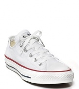 Converse low-top canvas sneakers have old-school charm. Comfortable classic lace-up style and rubber-covered toe.