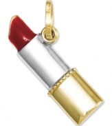 Pucker up! This sweet lipstick charm features a 14k gold and sterling silver setting with bright red enamel accents. Chain not included. Approximate length: 3/4 inch. Approximate width: 2/5 inch.