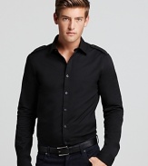 A stretch Michael Kors long sleeve shirt offers tailored epaulets and button cuffs on a streamlined and slim silhouette.