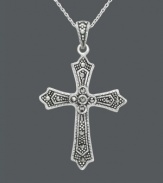 The perfect accent piece to portray your faith. Genevieve & Grace's intricate cross pendant features glittering marcasite in sterling silver. Approximate length: 18 inches. Approximate drop: 1-5/8 inches.