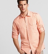 Tailored epaulets and button tab sleeves add structured style to this Michael Kors shirt in a cheerful melon check.