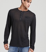 This lightweight linen The Shirt by Joe's features all over burnout details and a three button placket.