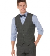 Plaid makes this vest from Perry Ellis a prime example or perfect business style.