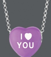 Sugary sweet style you can wear! Sweethearts' I LOVE YOU pendant features a purple enamel surface and polished, sterling silver setting and chain. Copyright © 2011 New England Confectionery Company. Approximate length: 16 inches + 2-inch extender. Approximate drop: 1/2 inch.