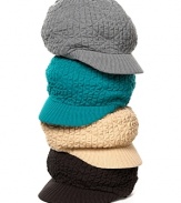 A quilt stitch newsboy cap with contrast ribbed brim makes for a casually cool style from Echo.