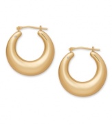 Petite hoop earrings are the perfect accent for day or night. With their unique graduated style and sparkling diamond accent, Signature Gold's™ unique pair will instantly become an essential day-to-day piece. Crafted in 14k gold. Approximate diameter: 3/4 inch.