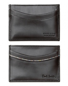 This handsome leather credit card case has 4 card slots, accented with contrast piping.