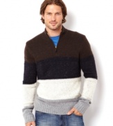 Need a smart and stylish addition to your fall layers? This striped quarter-zip sweater from Nautica demonstrates your high fashion IQ.