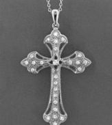 Antiquated style with sparkling beauty. This intricate cross pendant features round-cut diamond (1/4 ct. t.w.) set in 14k white gold. Approximate length: 18 inches. Approximate drop: 1-5/8 inches.