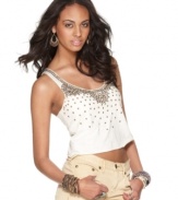 Studs and beads add shine to this cropped Free People top for a flirty spring look!