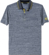 Sean John gives the polo an extra edge by adding a stripe of bright to the collar and inside placket.