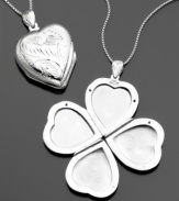 This enchanting, engraved sterling silver locket has a secret: it opens like a lucky clover to hold four different photos. Approximate length: 18 inches.