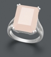 Add a bold cocktail in breezy pink hues to your warm-weather accessory collection. Ring features a rectangle-shaped pink agate stone (16 mm x 12 mm) set in sterling silver with sparkling diamond accents at the shoulders. Size 7.