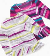 Get this adorable girlie peplum fit top by Epic Threads designed with horizontal bold stripes and set tomorrow's trends today.