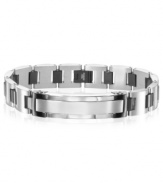 Structured and chic. A hexagon bolt design comprises this stately stainless steel men's bracelet, while black ion plating adds contrast. Approximate length: 8-1/2 inches.