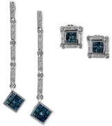 Extended elegance. This pair of 14k white convertible gold earrings from Diversa by EFFY Collection shines bright with round- and square-cut blue (3/4 ct. t.w.) and white (1/3 ct. t.w.) diamonds, enhancing your stylish options. Approximate drop length: 1-5/8 inches. Approximate drop width: 1/3 inch.