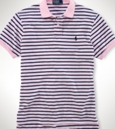 Rendered in light-as-air cotton piqué, a short-sleeved polo shirt is tailored for a comfortable, classic fit with thin multi-stripes for a sporty appeal.