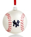 Hit a holiday home run with Kurt Adler's MLB baseball ornament for New York Yankees fans. Red and white glass offers cheer that lasts well beyond the season.