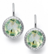 Green with envy. Victoria Townsend's chic leverback earrings feature round-cut green quartz (8 ct. t.w.) set in sterling silver. Approximate drop: 3/4 inch.