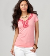 A so-soft cotton tee gets dressed up with embroidery for an artisan-inspired look from Lucky Brand Jeans!