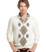 A preppy argyle pattern adds a classic touch to this Izod sweater.