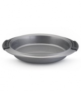 From pizza to upside down pineapple, this Anolon 9 round cake pan is the one for the job. New proprietary coating ensures superior release and makes cleanup a snap. Silicon-enhanced handles are steady and slip-free, while the pan's substantial weight provides durability and helps prevent warping.