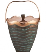 Featuring a bold new look for Nambe's signature metal, the handcrafted Copper Canyon ice bucket captures the beauty of the American Southwest in radiant copper with a rippled green patina.