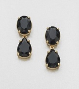 A feminine, faceted stone design in a drop style. Plastic stones12k goldplated brassDrop, about 1.2Post backImported 