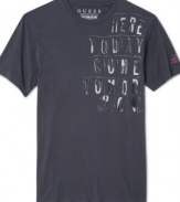 Leave your mark with this Here Today Gone Tomorrow crew neck short sleeve t-shirt by Guess Jeans.