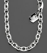 A chunky sterling silver chain adds instant style. Simmon logo tag with diamond accents measures 3/4 inch. Length measures 21-1/2 inches.