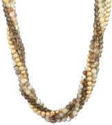 Bohemian bliss. Cultured freshwater pearls (4-4-1/2 mm), smokey quartz (77 ct. t.w.), botswana agate (16-1/5 ct. t.w.) and rutilated quartz (15 ct. t.w.) are spun together in this classic, 5-row necklace. Set in sterling silver. Approximate length: 17 inches.