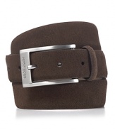 Softer textures for your casual look, this handsome belt is crafted in suede and accented polished silvertone hardware.